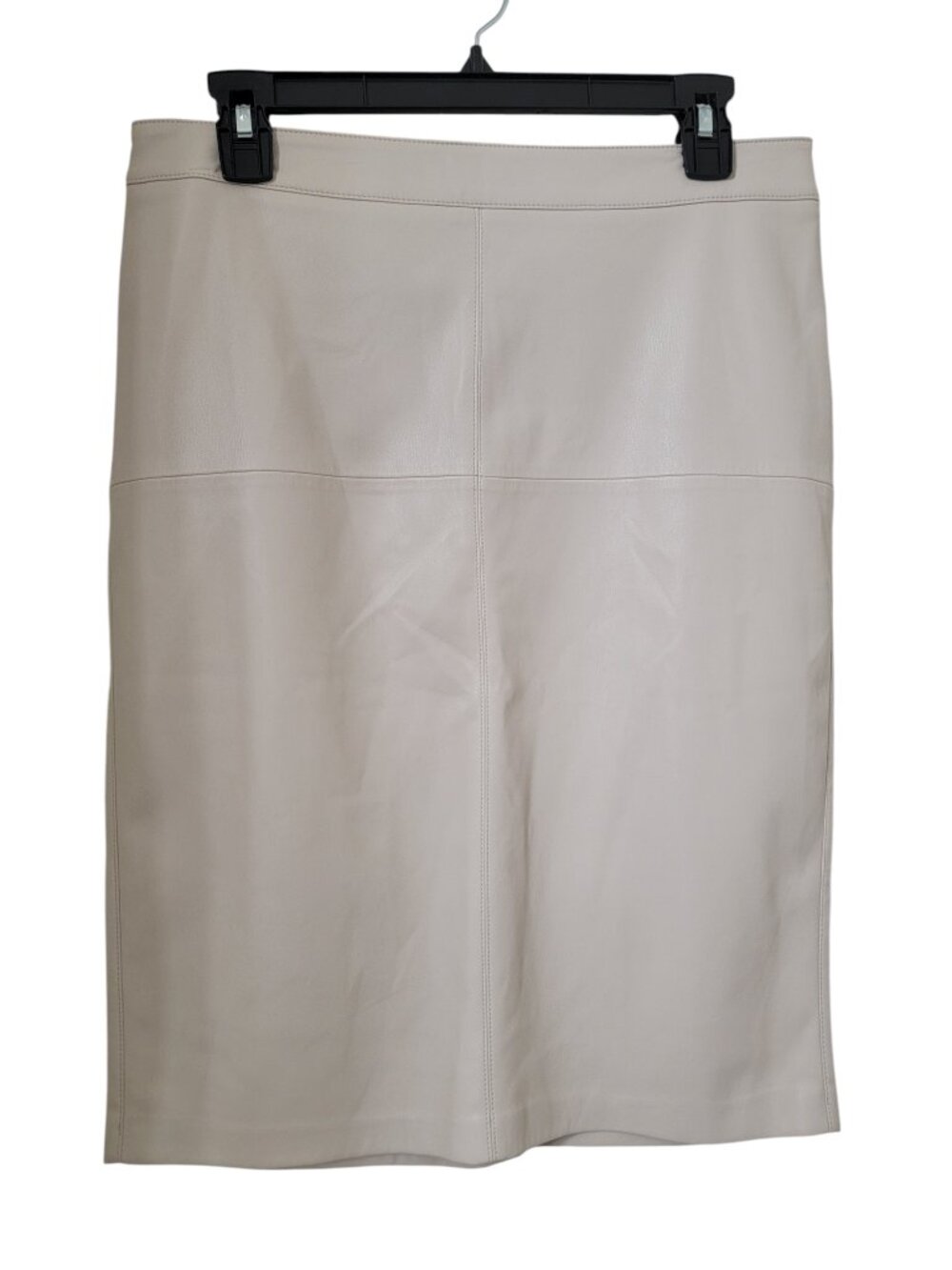 MNG Mango Size 10 Faux Leather Panelled Pencil Skirt, Creamy Light Beige, NEW